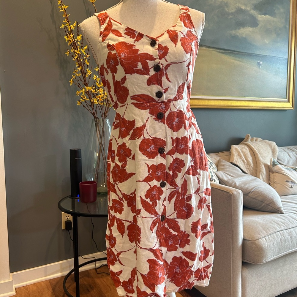 Monteau White Dress with Rust Floral Print